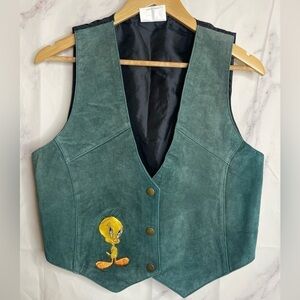 Y2k Loony Tunes Tweety Bird Leather Suede Vest - A40